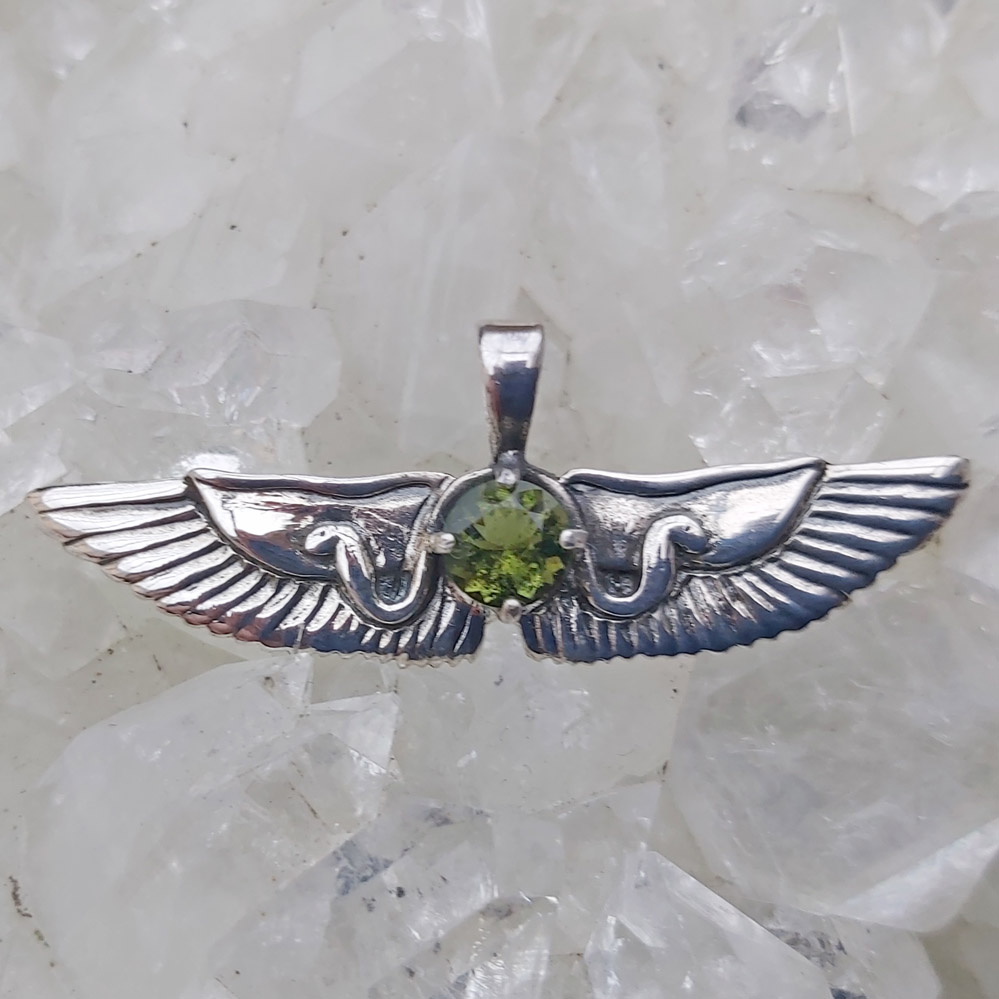 Winged Sun Disk Moldavite Pendant