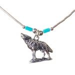 Silver Wolf Necklace with Turquoise
