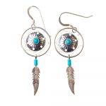 Turquoise Shield & Feather Earrings