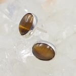 Tiger Eye Oval Stud Earrings 10mm