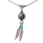 Turquoise Mosaic & Twin Feather Silver Necklace