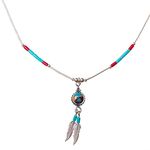 Turquoise Mosaic & Twin Feather Silver Necklace