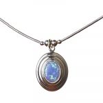 Oval Blue Opal Necklace in Sterling Silver