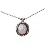 Oval White Opal Necklace in Sterling Silver D2