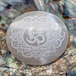 Selenite Ohm Etched Palm Stones