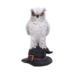 Soren White Horned Owl Perched on a Witches Hat Figurine