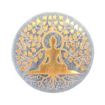 Selenite Plate Gold Buddha 10cm