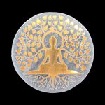 Selenite Plate Gold Buddha 10cm