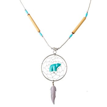 Dreamcatcher with Bear Silver Necklace