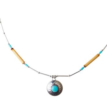 Large Turquoise Shield Silver Necklace