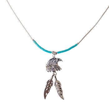 Silver Eagle Head with Turquoise Necklace