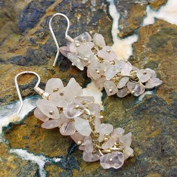 Rose Quartz Grape Earrings
