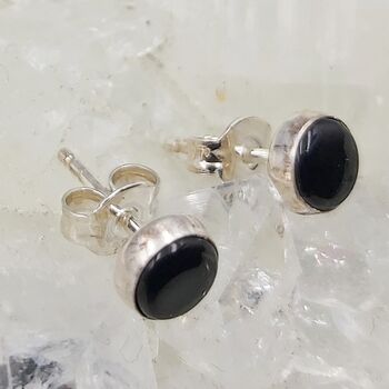 Onyx Round Stud Earrings 6mm