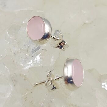 Rose Quartz Oval Stud Earrings 10mm