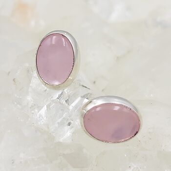 Rose Quartz Oval Stud Earrings 10mm