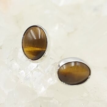 Tiger Eye Oval Stud Earrings 10mm