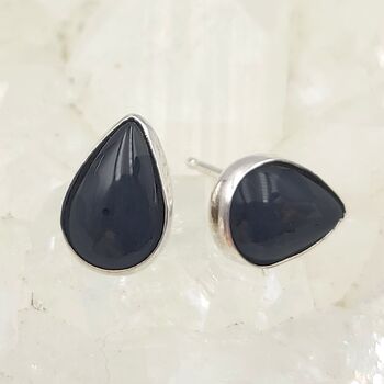 Black Onyx Tear Drop Stud Earrings 9mm
