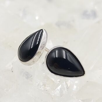 Black Onyx Tear Drop Stud Earrings 9mm