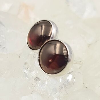 Garnet Round Stud Earrings 8mm