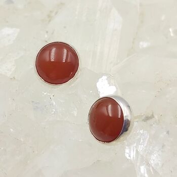 Carnelian Round Stud Earrings 8mm