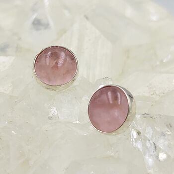 Rose Quartz Round Stud Earrings 8mm