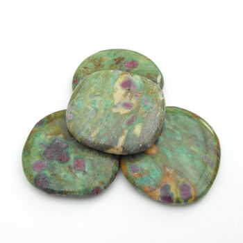 fuchsite Kyanite and Ruby Palm Stones