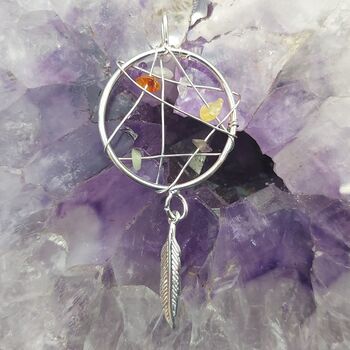 Chakra Dream Catcher Pendant with Feather