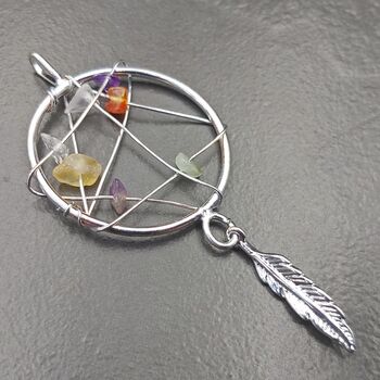 Chakra Dream Catcher Pendant with Feather