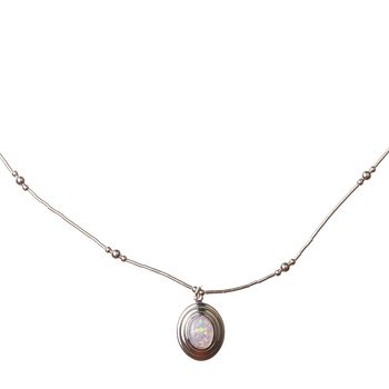 Oval White Opal Necklace in Sterling Silver