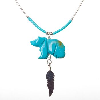 Large Bear Necklace in Silver and Turquoise