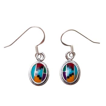 Turquoise Oval Mosaic Silver Earrings