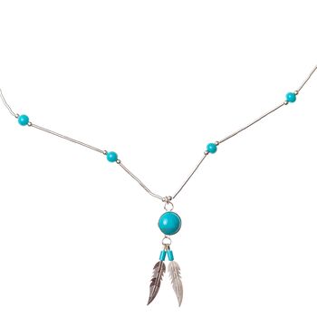 Turquoise & Twin Feather Silver Necklace