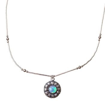Lotus Blue Opal Necklace in Sterling Silver