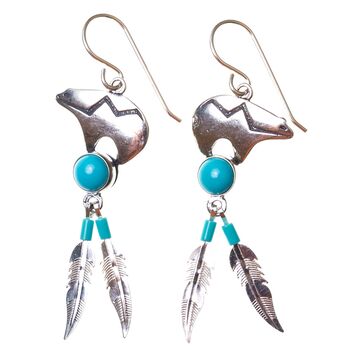 Turquoise Etched Silver Bear Earrings