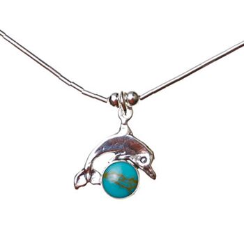Dolphin Necklace in Silver and Turquoise