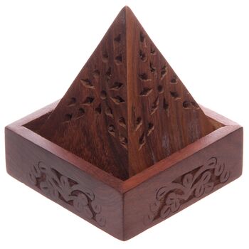 Wood Pyramid Incense Cone Box
