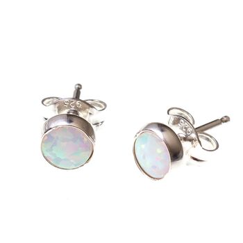 White Opal Stud Earrings in Sterling Silver