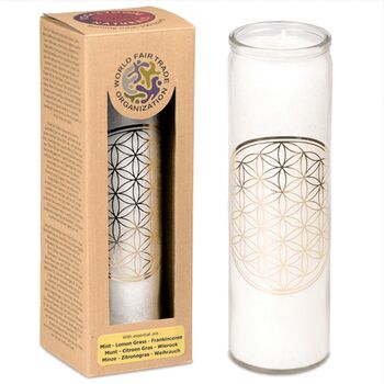 White Flower of Life Candle with Essential Oils