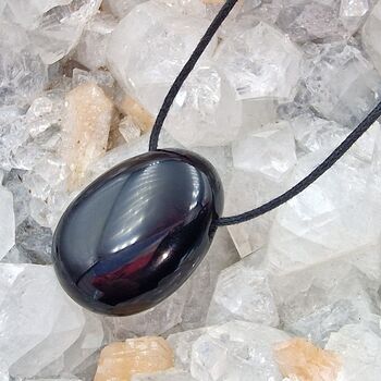 Drilled Black Obsidian Oval Tumble Stone