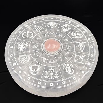 Zodiac Astrology Selenite Plate 15cm Diameter