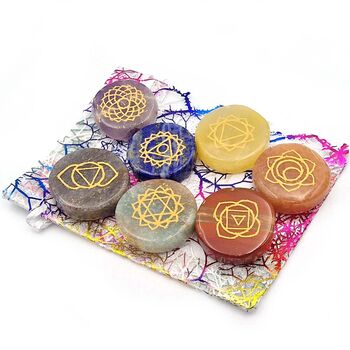 Round Etched Chakra Crystals Stone Set