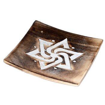 Mango Wood Square Carved Geometric Ashcatcher