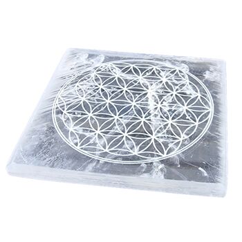 Flower Of Life Selenite Plate 10cm Sq