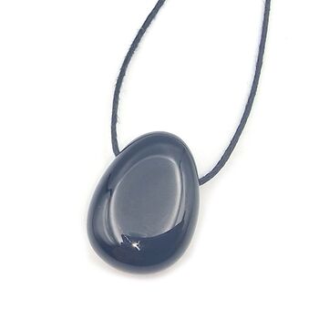 Side Drilled Black Obsidian Oval Tumble Stone Pendant