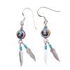 Turquoise Mosaic & Twin Feather Silver Earrings