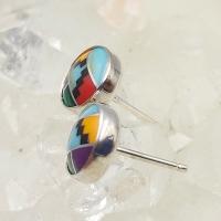 Turquoise Mosaic Round Stud Earrings 8mm