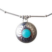 Large Turquoise Shield Silver Necklace