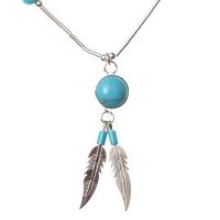 Turquoise & Twin Feather Silver Necklace