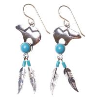 Turquoise Etched Silver Bear Earriings